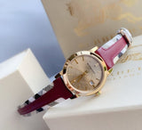 Burberry The City Gold Dial Orange Leather Strap Watch for Women - BU9017