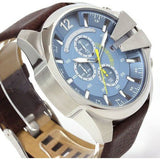 Diesel Mega Chief Light Blue Dial Brown Leather Strap Watch For Men - DZ4281