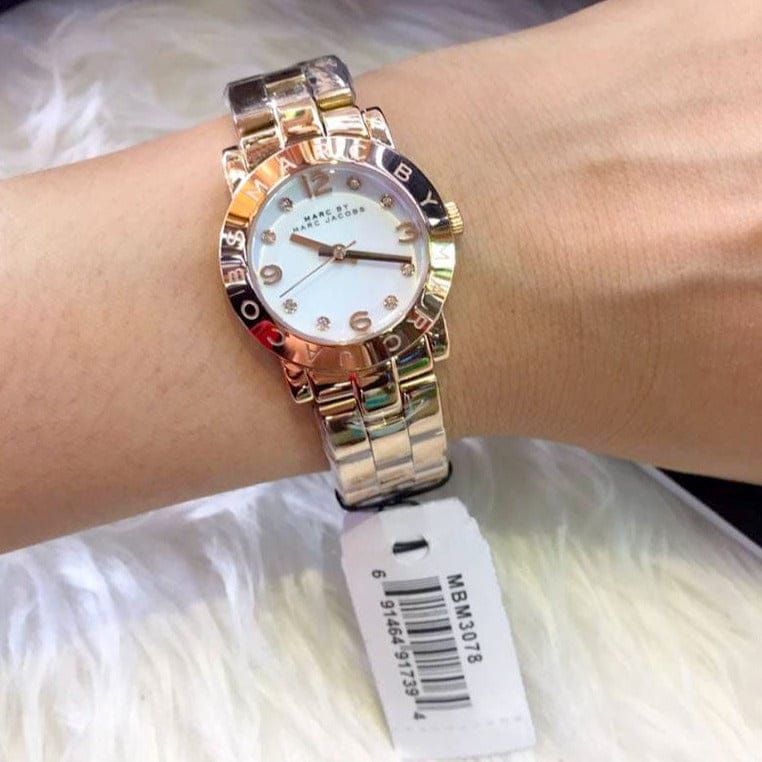 Marc Jacobs Mini Amy White Dial Rose Gold Steel Strap Watch for Women - MBM3078