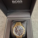 Hugo Boss Globetrotter Chronograph Black Dial Gold Steel Strap Watch for Men - 1513932