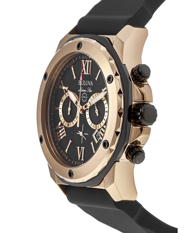 Bulova Marine Star Chronograph Black Dial Black Rubber Strap Watch for Men - 98B104