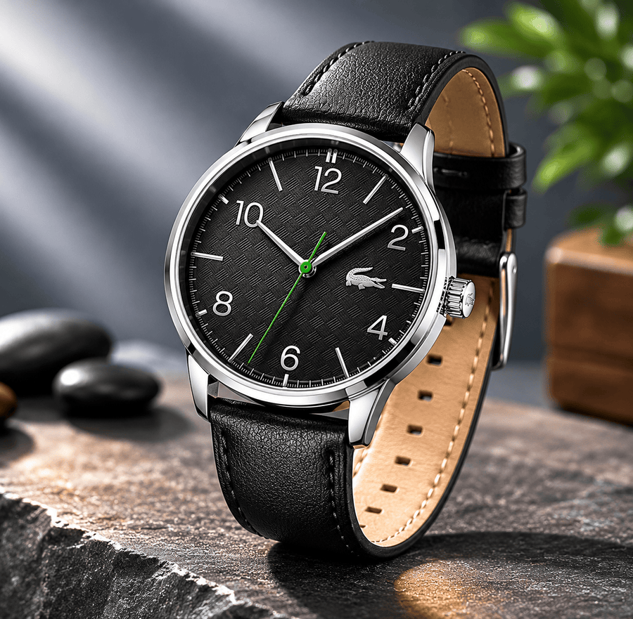 Lacoste Vienna Black Dial Balck Leather Strap Watch for Men - 2011074