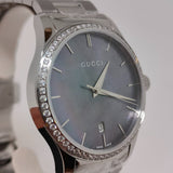 Gucci G Timeless Diamonds Mother of Pearl Blue Dial Silver Steel Strap Unisex Watch - YA126458