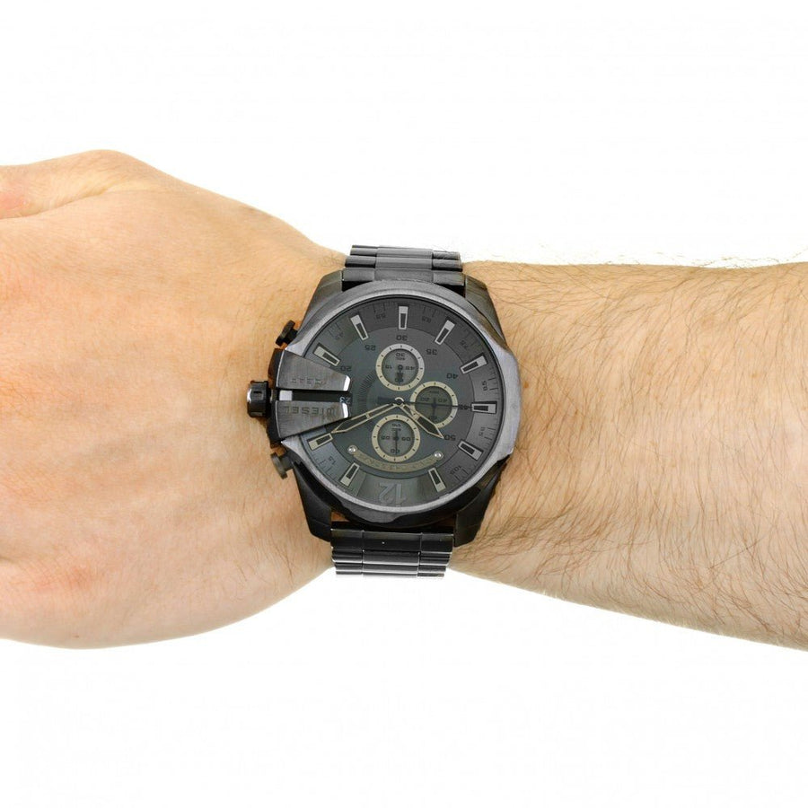 Diesel Mega Chief Chronograph Grey Dial Grey Steel Strap Watch for Men - DZ4282