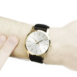 Calvin Klein City Mother of Pearl White Dial Black Leather Strap Watch for Men - K2G2G5C6