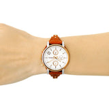 Fossil Boyfriend Chronograph White Dial Brown Leather Strap Watch for Women - ES3837