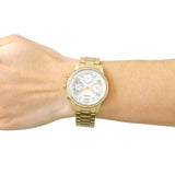 Guess Mini Sunrise Diamonds Silver Dial Gold Steel Strap Watch for Women - W0623L3