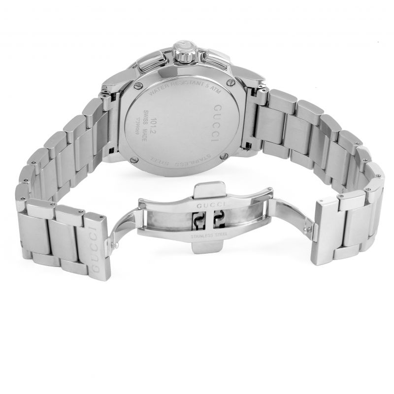 Gucci G Chrono Black Dial Silver Steel Strap Watch For Men - YA101204