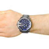 Diesel Mega Chief Chronograph Blue Dial Black Steel Strap Watch For Men - DZ4329