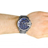 Diesel Mega Chief Chronograph Blue Dial Black Steel Strap Watch For Men - DZ4329