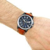 Fossil Grant Chronograph Blue Dial Brown Leather Strap Watch for Men - FS5151