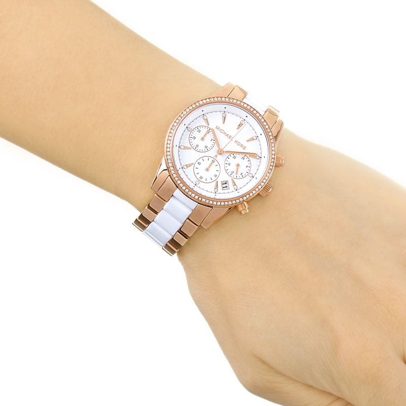 Michael Kors Ritz White Dial Two Tone Steel Strap Watch for Women - MK6324
