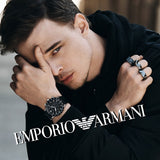 Emporio Armani Mario Chronograph Black Dial Black Leather Strap Watch For Men - AR11243