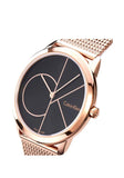 Calvin Klein Minimal Black Dial Rose Gold Mesh Bracelet Watch for Men - K3M21621