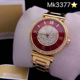 Michael Kors Caitlin Red Dial Rose Gold Stainless Steel Strap Watch for Women - MK3377