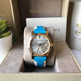 Burberry The City Gold Dial Blue Leather Strap Watch for Women - BU9018