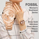 Fossil Boyfriend Multifunction Rose Gold Dial Rose Gold Steel Strap Watch for Women - ES3885