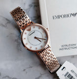 Emporio Armani Kappa Analog Mother of Pearl Dial Rose Gold Steel Strap Watch For Women - AR11006