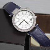 Michael Kors Parker White Dial Navy Blue Leather Strap Watch for Women - MK2293