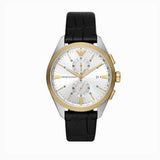 Emporio Armani Claudio Chronograph Silver Dial Black Leather Strap Watch For Men - AR11498