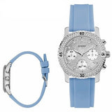 Guess Confetti Crystal Silver Dial Blue Rubber Strap Watch For Women - W1098L3