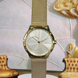 Calvin Klein Minimal Silver Dial Gold Mesh Bracelet Watch for Women - K3M22526