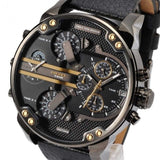 Diesel Mr Daddy 2.0 Black Dial Black Leather Strap Watch For Men - DZ7348