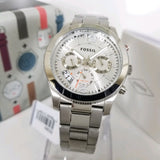 Fossil Boyfriend Multifunction Silver Dial Silver Steel Strap Watch for Women - ES3883