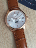 Tommy Hilfiger Oliver Chronograph White Dial Brown Leather Strap Watch for Men - 1791306