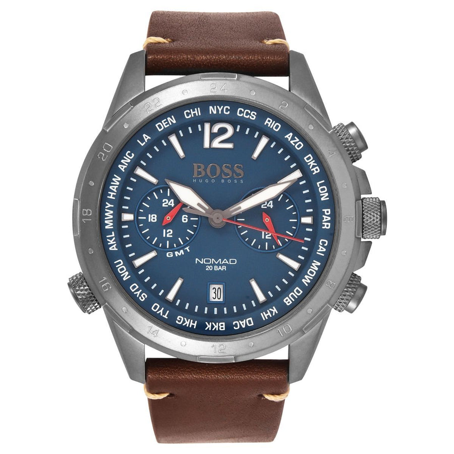 Hugo Boss Nomad Blue Dial Brown Leather Strap Watch for Men - 1513773