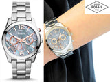 Fossil Perfect Boyfriend Mother of Pearl Blue Dial Silver Steel Strap Watch for Women - ES3880