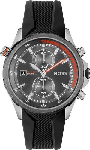 Hugo Boss Globetrotter Grey Dial Black Silicone Strap Watch for Men - 1513931