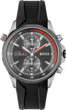 Hugo Boss Globetrotter Grey Dial Black Silicone Strap Watch for Men - 1513931