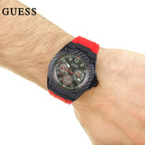 Guess Legacy Black Dial Red Silicone Strap Watch for Men - W1049G6