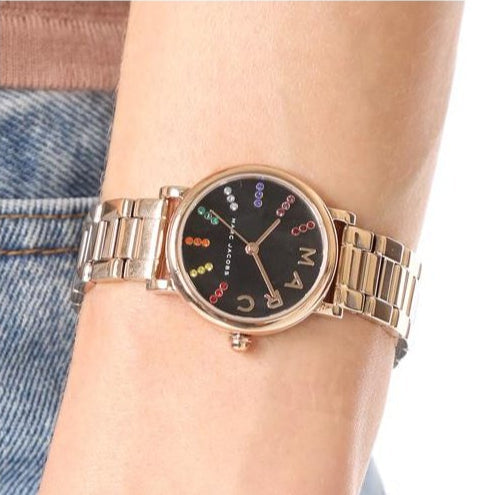 Marc Jacobs Roxy Black Dial Rose Gold Steel Strap Watch for Women - MJ3569