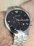 Emporio Armani Chronograph Black Dial Silver Steel Strap Watch For Men - AR11017