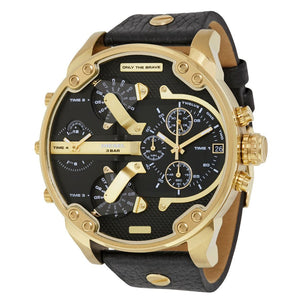 Diesel Mr Daddy Chronograph Black Dial Black Leather Strap Watch For Men - DZ7371