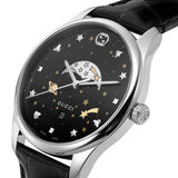 Gucci G-Timeless Moonphase Black Dial Black Leather Strap Watch For Men - YA126327