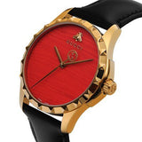 Gucci G Timeless Coral Red Dial Black Leather Strap Watch For Men - YA126464