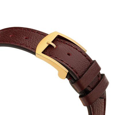 Gucci Grip Quartz Yellow Gold Dial Maroon Leather Strap Watch For Women - YA157405