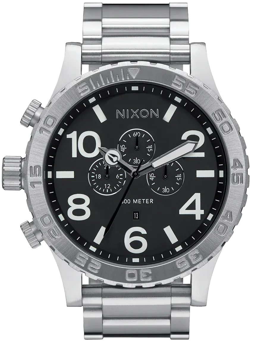Nixon 51-30 Chrono Black Dial Silver Steel Strap Watch for Men - A083-000