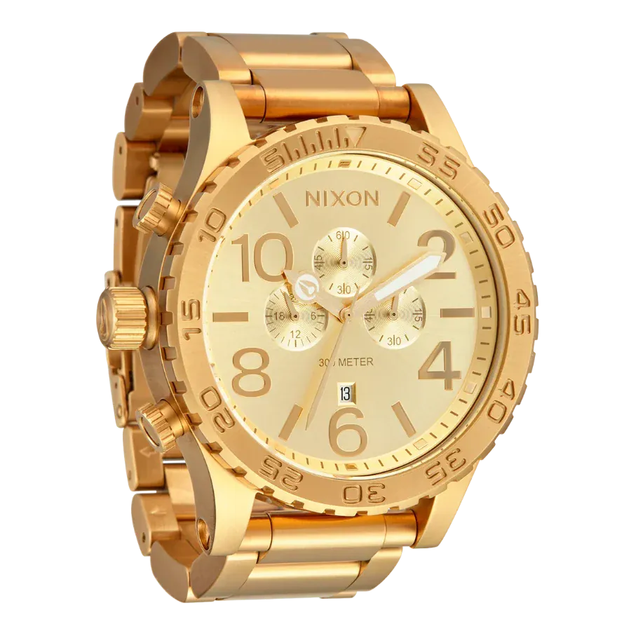 Nixon 51-30 Chronograph Gold Dial Gold Steel Strap Watch for Men - A083-502