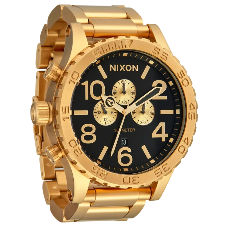 Nixon 51-30 Chrono Black Dial Gold Steel Strap Watch for Men - A083-510