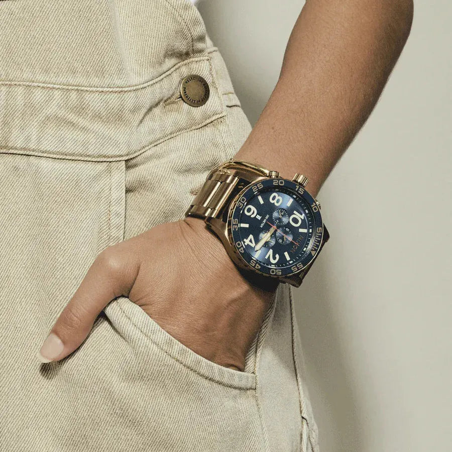 Nixon 51-30 Chrono Blue Dial Gold Steel Strap Watch for Men - A083-2735
