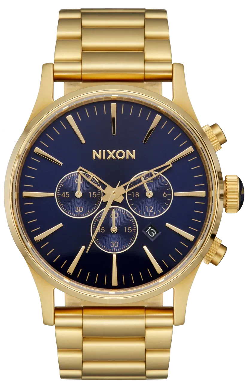 Nixon Sentry Chrono Blue Dial Gold Steel Strap Watch for Men - A386-1922