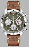 Breitling Avi Chronograph 42 Curtiss Warhawk Green Dial Brown Leather Strap Watch for Men - A233802A1L1X1