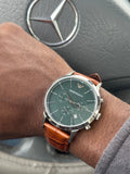 Emporio Armani Renato Chronograph Green Dial Brown Leather Strap Watch For Men - AR2493