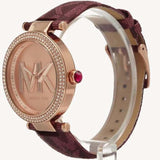 Michael Kors Parker Rose Gold Dial Maroon Leather Strap Watch For Women - MK2974