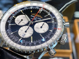 Breitling Navitimer B01 Chronograph 46 Black Dial Black Leather Strap Watch for Men - AB0137211B1P1