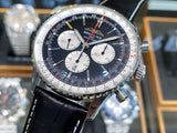 Breitling Navitimer B01 Chronograph 46 Black Dial Black Leather Strap Watch for Men - AB0137211B1P1